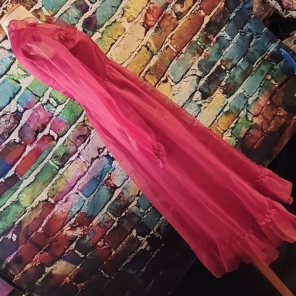 🔥Vintage Prom Dress Sheer Ruffle Sleeves AS IS - Picture 4 of 15
